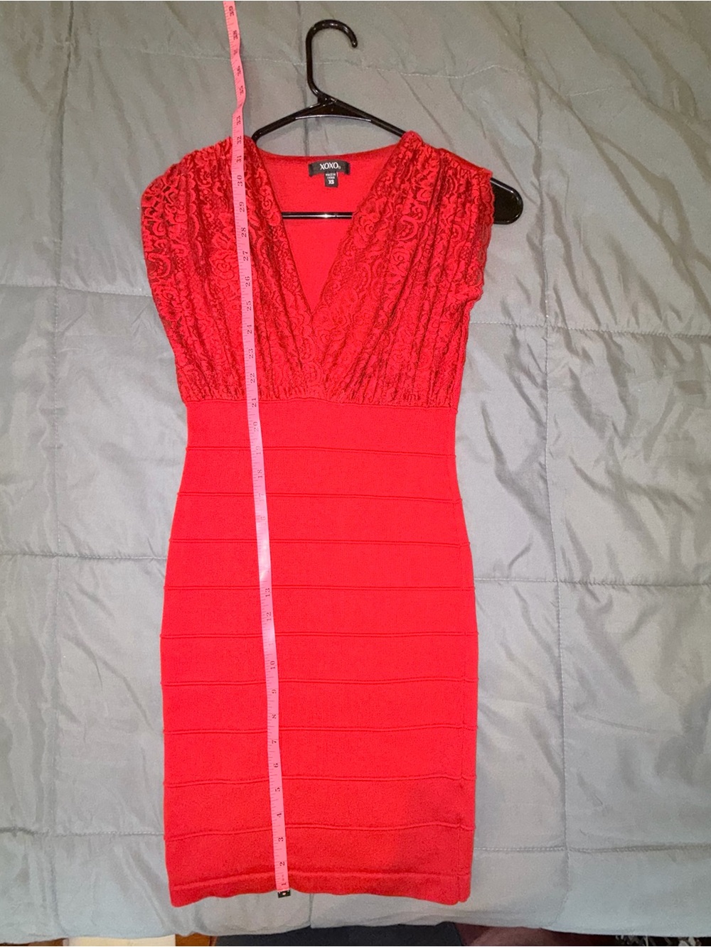 XOXO Red Lace Bandage Bodycon Mini Dress XS - Picture 6 of 6